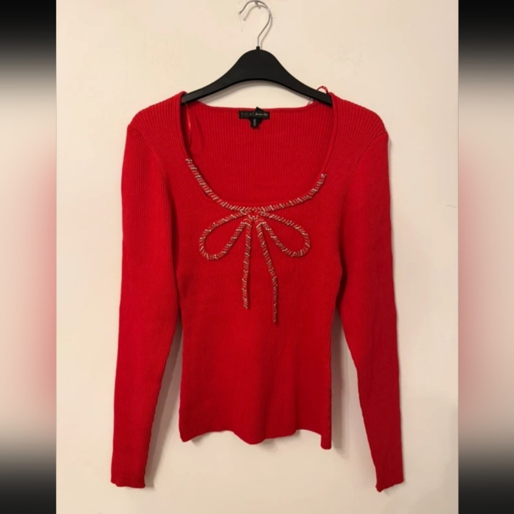 River Island Red Long Sleeve Top with Bow Detail